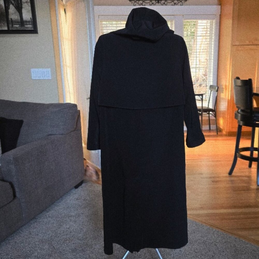 NWT Vintage Mulberry Street black sz Medium hooded trench coat hidden pouch - Picture 5 of 7